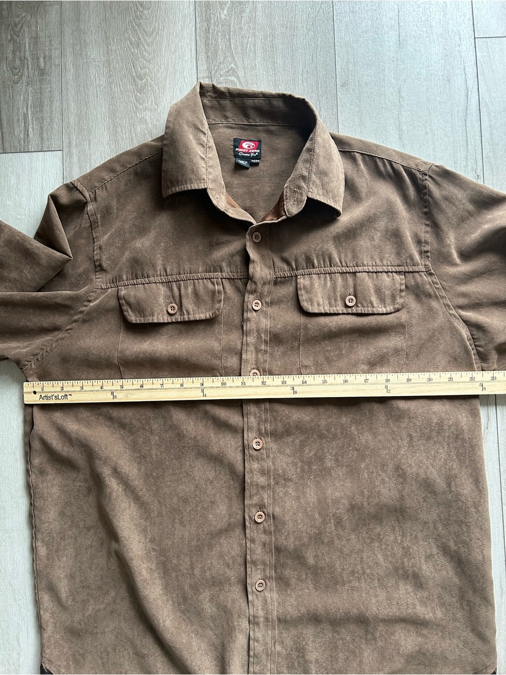 Men's Point Zero Y2K Brown Button-Up Work Shirt Jacket Medium - Picture 3 of 4